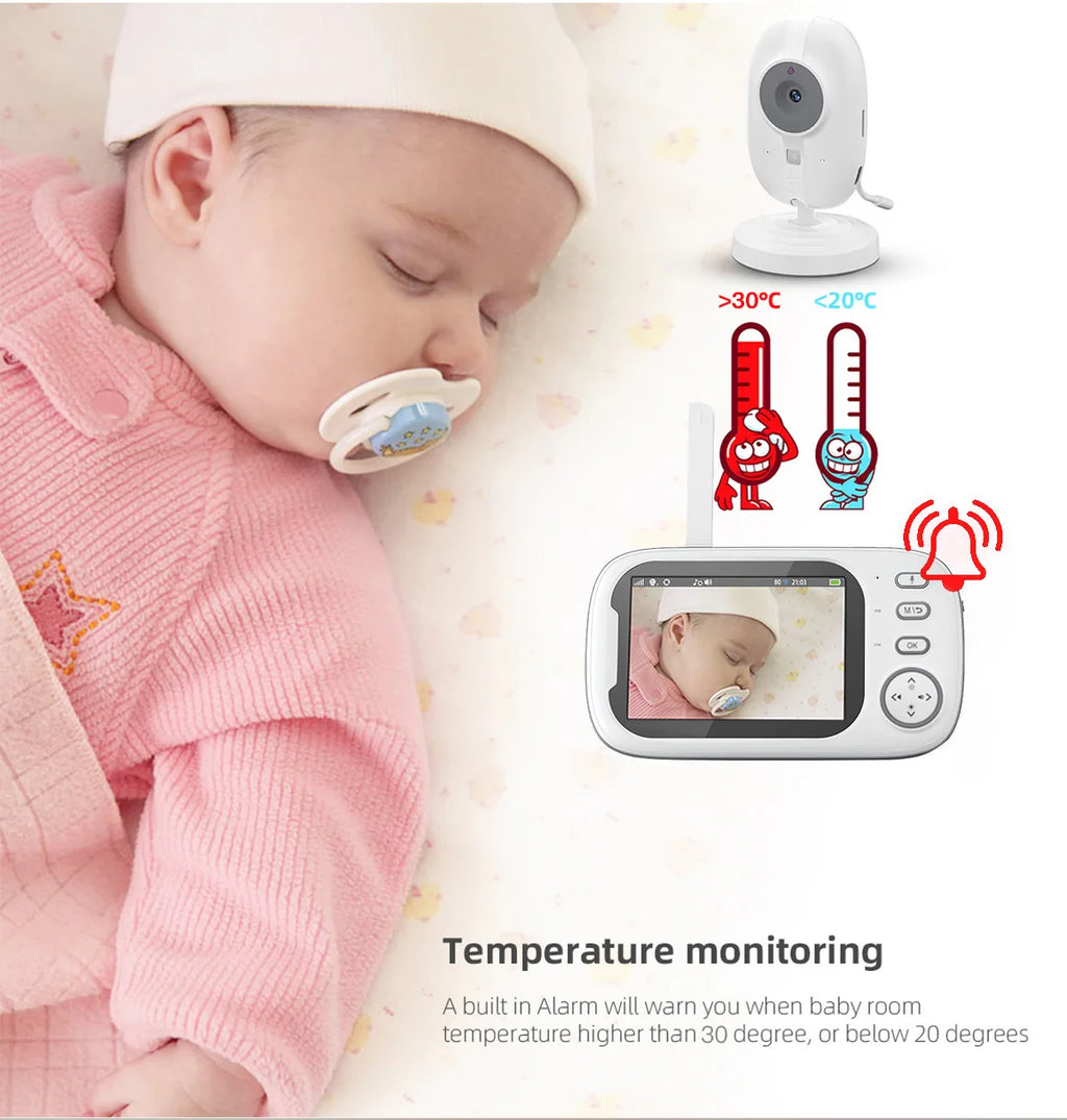 Plastic Baby Monitor with Camera and Audio 3.5" Screen Portable Night Vision 2-Way Audio Temperature Sensor