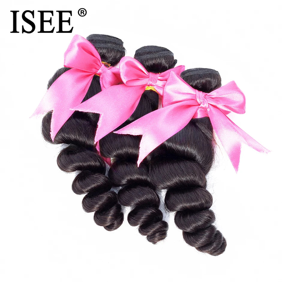 ISEE HAIR Brazilian Loose Wave Human Hair Extension 3 Bundles 100% Remy Hair Weave Bundles Nature Color bundles raw hair