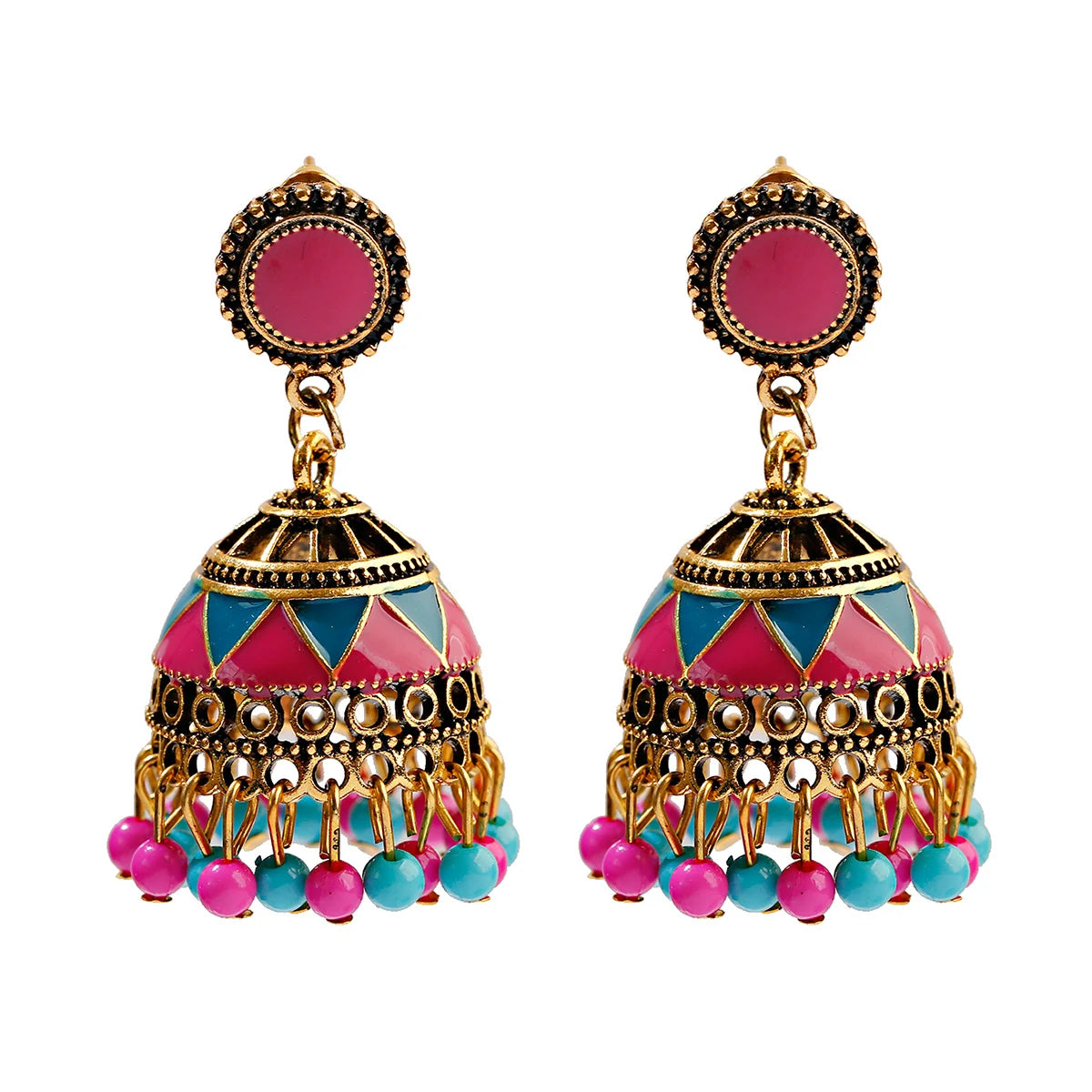 Douvei Fashion Gold Plated Bohemian Drop Enamel Pave Women Boho Stud Earrings Vintage Classic Jewelry Bell Shape Jewelry
