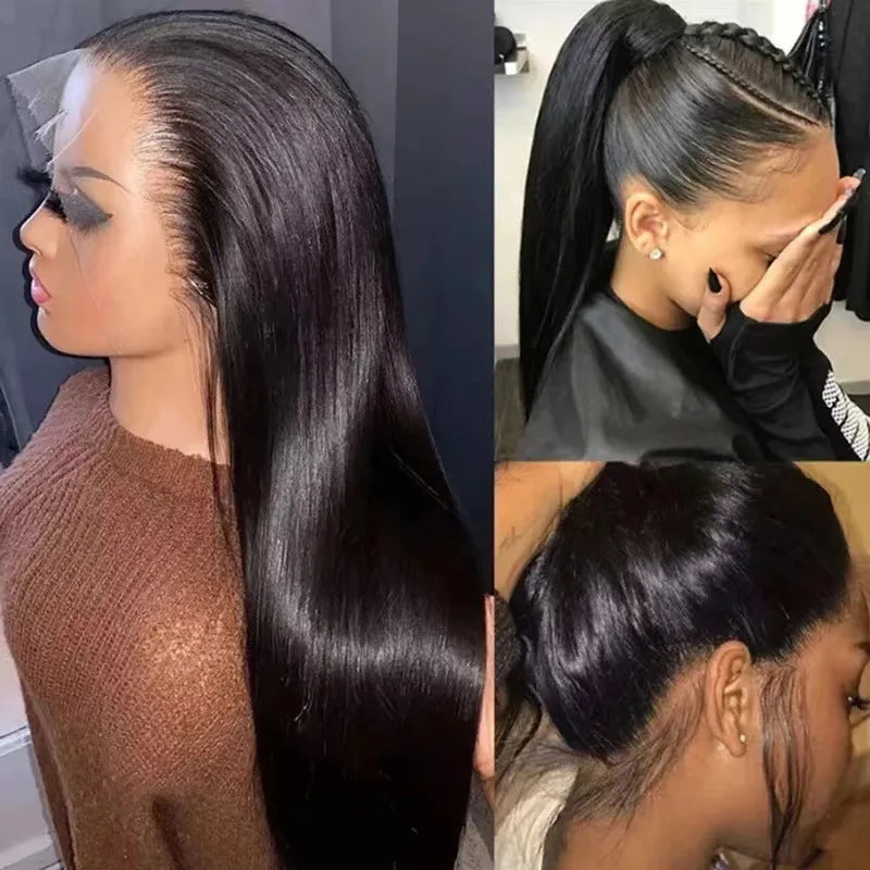 FX-HA07 Premium Blend Hair Wig Long Straight Black High Quality HD Invisible Transparent 13*4 Lace Frontal Wig Lace Front Wigs