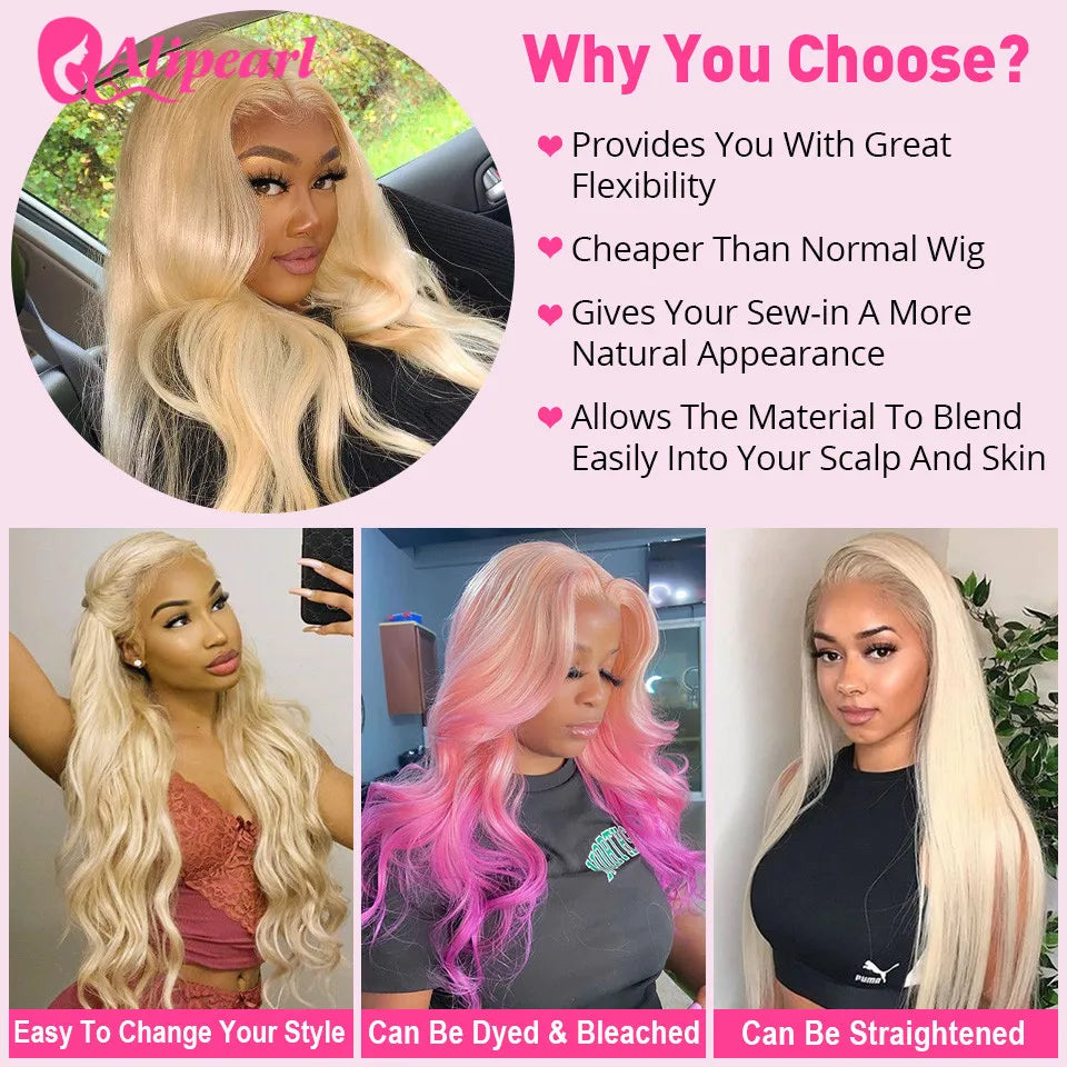AliPearl Blonde Body Wave 5x5 Lace Closure Wig Peruvian Human Hair Wig 28Inch Transparent Lace Front Wig Pre Plucked 150 Density