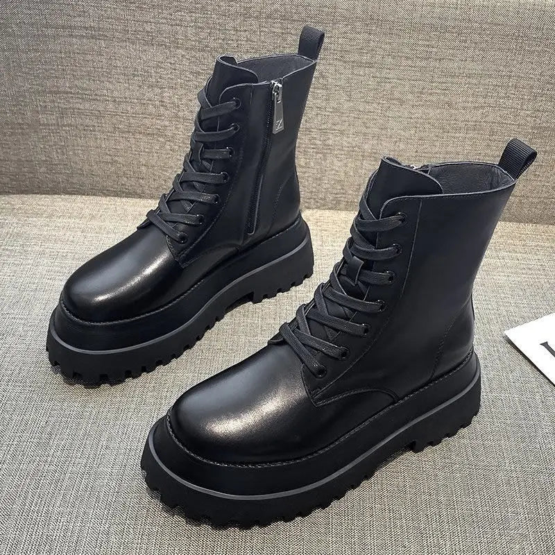 YiXin Fall Winter Boots for Women 2022 Thickened Warm Soft Side Zipper Plain Color Leather Boots Women Shoes