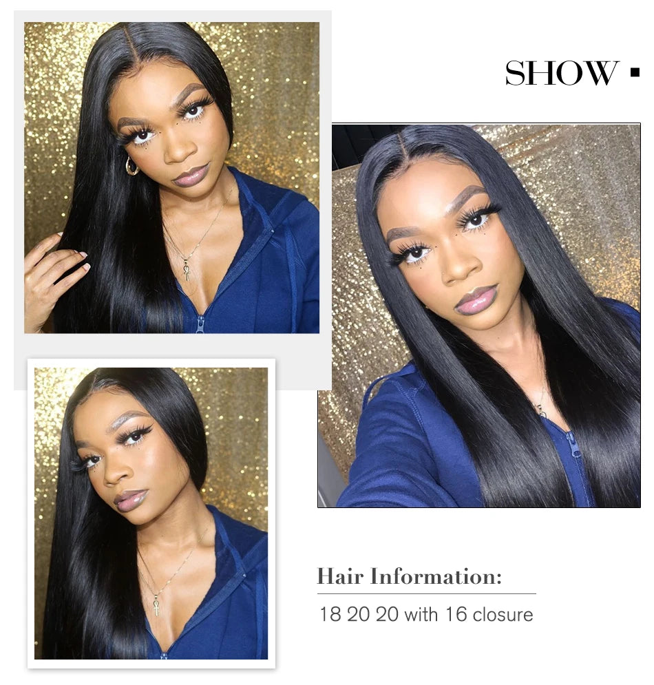 UNice Hair 5X5 HD Lace Closure 28 30 Inch With Peruvian Straight Hair 3 Bundles 4PCS 4x4 Swiss Lace Human Hair Weave Remy Hair