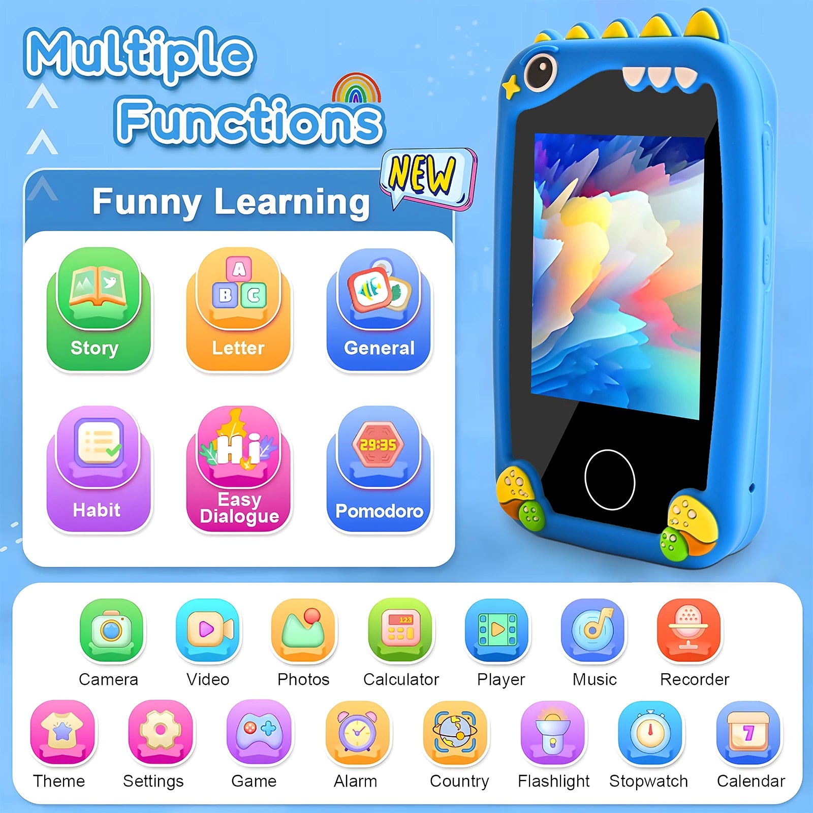 t l Phone Portable Jouet Telephone Toy   Unisex Phone Kids Smart S3 Educational Camera  Player Birthday Gifts 3-12 Year Old