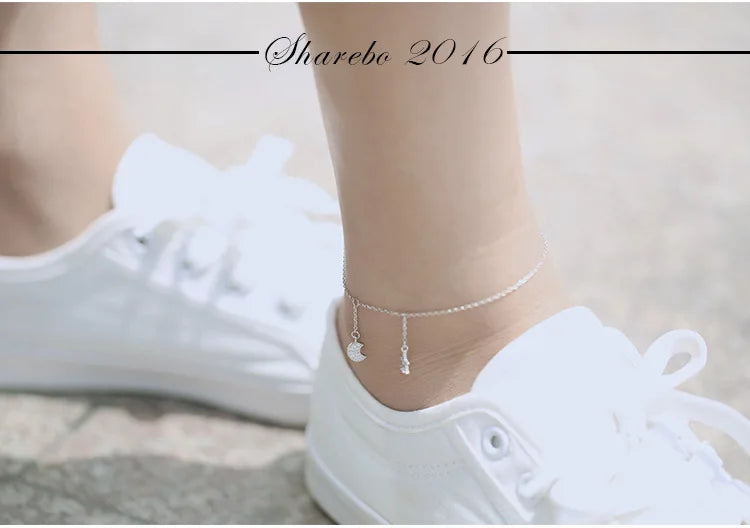 925 Silver Anklets for Women Elegant CZ Crystal Pendant Anklet Sexy Bracelet Foot Jewelry Best Gift Star Anklets
