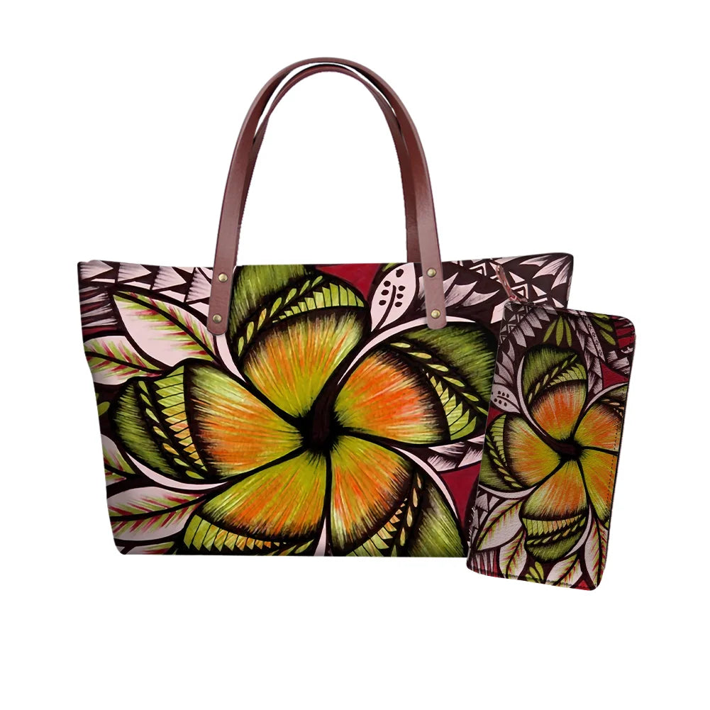 Traditional Tribal Polynesian Print Satchel Handbag Set Young Girls Hand Bags and Purses for Women Luxury Custom Purse with Logo