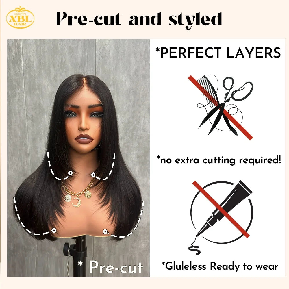 Free Shipping Straight 16 18 20" 5x5 hd Lace Closure Glueless Wigs Layered bob Cuticle Aligned Raw Virgin Hair Wig on Hair Salon
