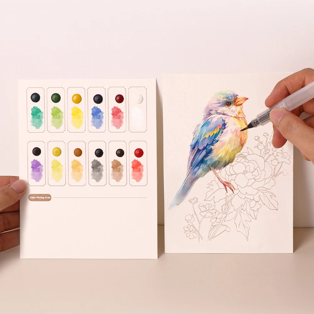 YUELU Creative DIY Watercolor Coloring Paper 7.48*5.67inch Suitable for Beginners' Watercolor Graffiti Painting with Pigments