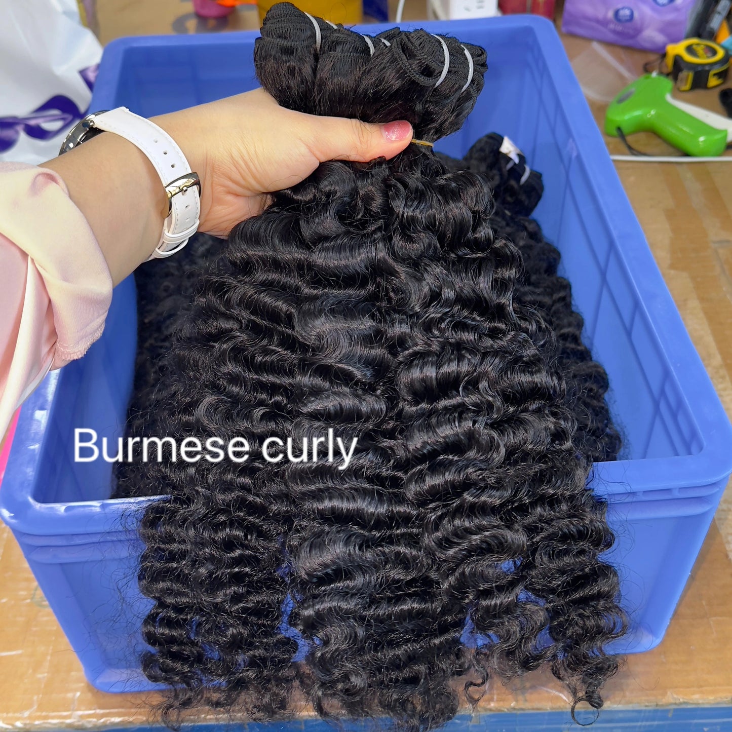 Local USA Stock 100 Gram Burmese Curly Human Hair Extension Natural Black Raw Hair Bundles Unprocessed Hair Weaves for Women