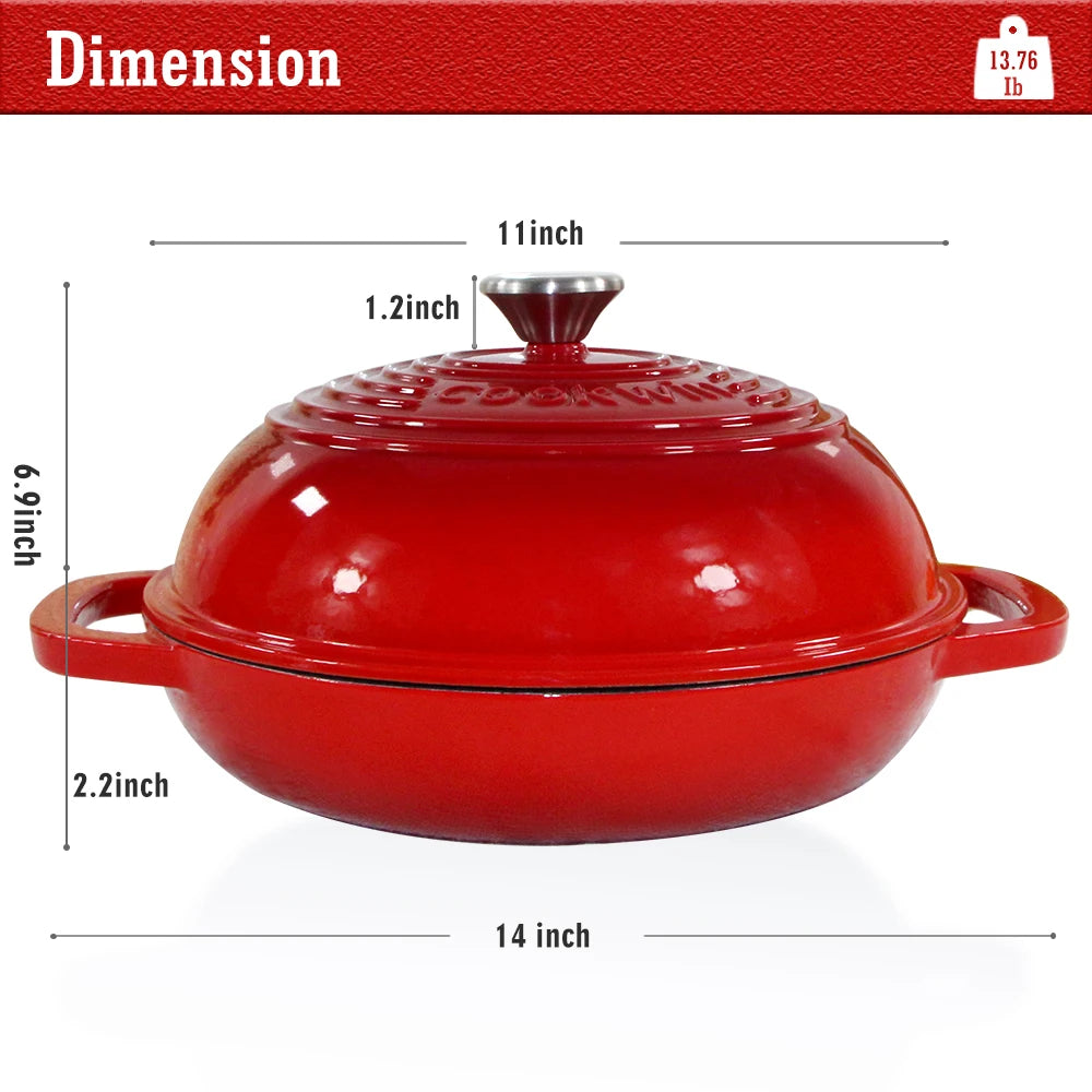 Cookwin 28cm 6QT Enameled Cast Iron Bread Baking Pan Metal Bread Pot Cast Iron Pan