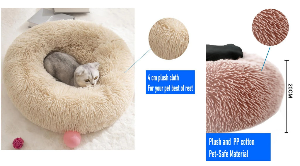 Hot Seller Soft Donut Round Pet Bed Cat Dog Cushion Fluffy Long Plush Waterproof Calming Dog Bed