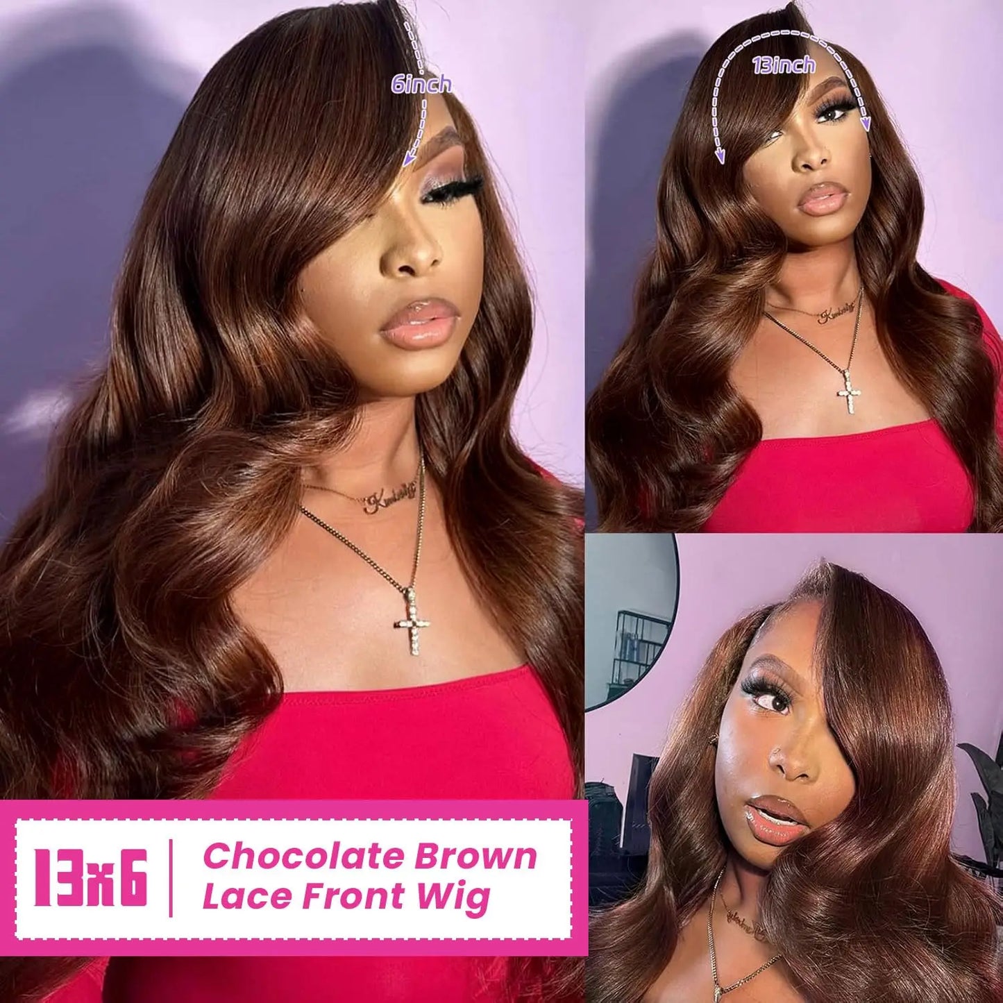 Chocolate Brown Color 13x6 Transparents Lace Front Human Hair Wig 100% Original Virgin Body Wave HD Lace Frontal Wigs