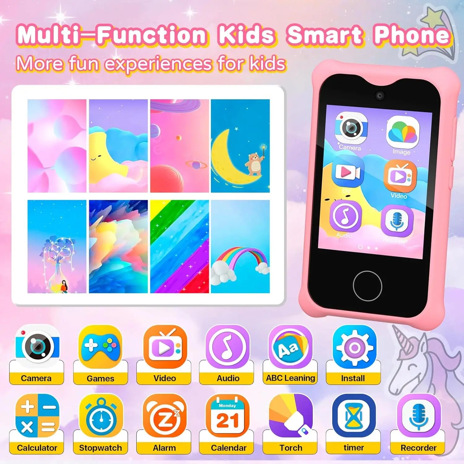 Jiexunda Smartphone  t l Phone Unisex Phone Kids Smart S3Phone Camera MP3 Player Educational Birthday Gifts Toys 3-12 Year Old