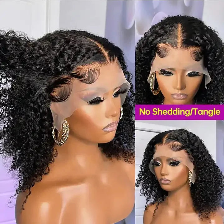 Cheap Short Bob Peruvian Hair Wig Kinky Curly Transparent HD Lace Front Wig Vendors Natural Human Hair