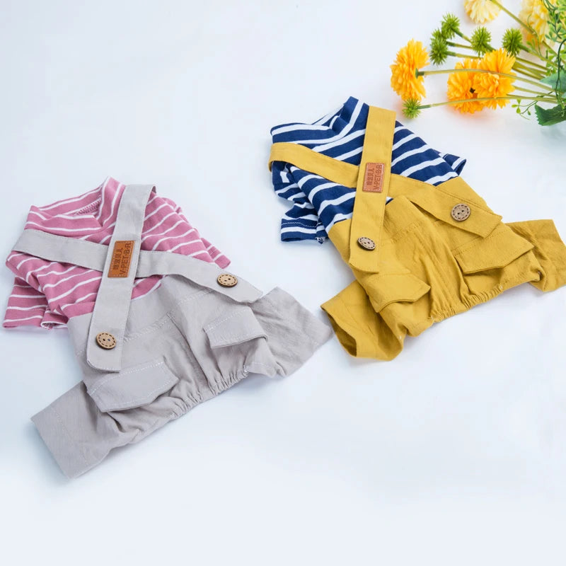 Trendy Pet Clothes Striped Dog Overalls for Small Breeds Breathable Dog Jumpsuit Spring and Autumn Outfit