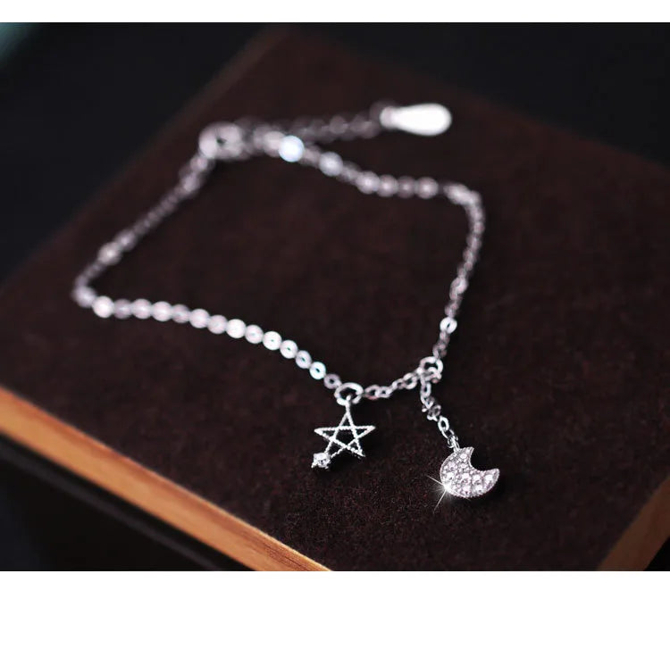 925 Silver Anklets for Women Elegant CZ Crystal Pendant Anklet Sexy Bracelet Foot Jewelry Best Gift Star Anklets
