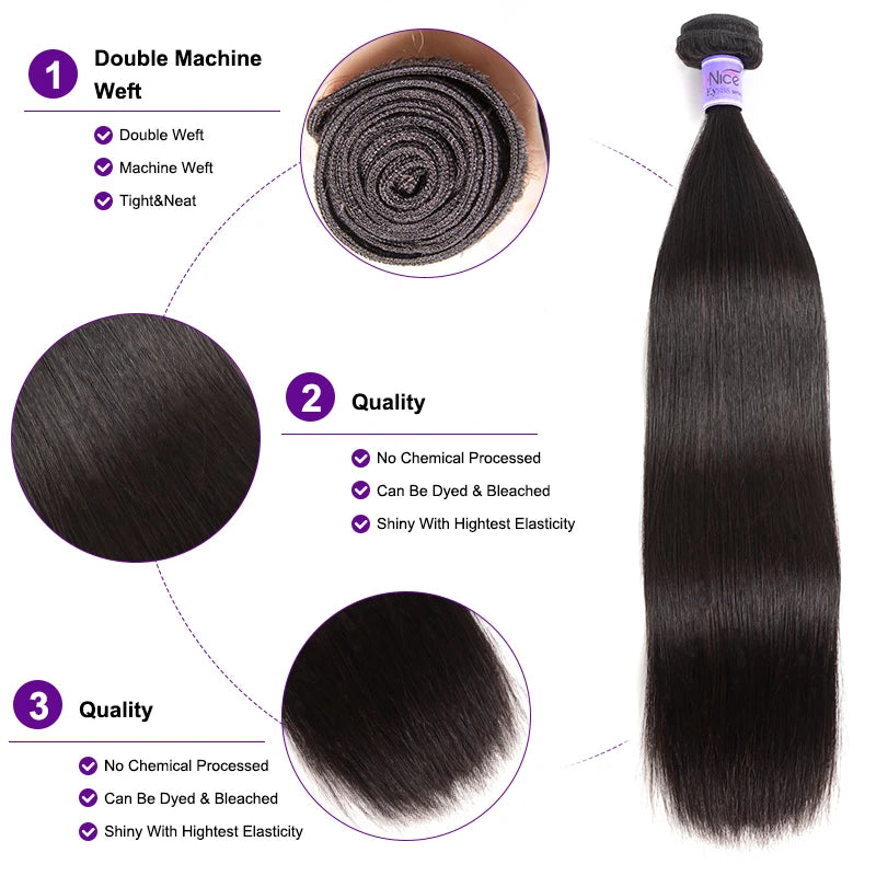 UNice Hair Kysiss Series Malaysian Straight Hair Weave Bundles Human Hair 3  Bundles 8-30 inches Natural Color Virgin Hair