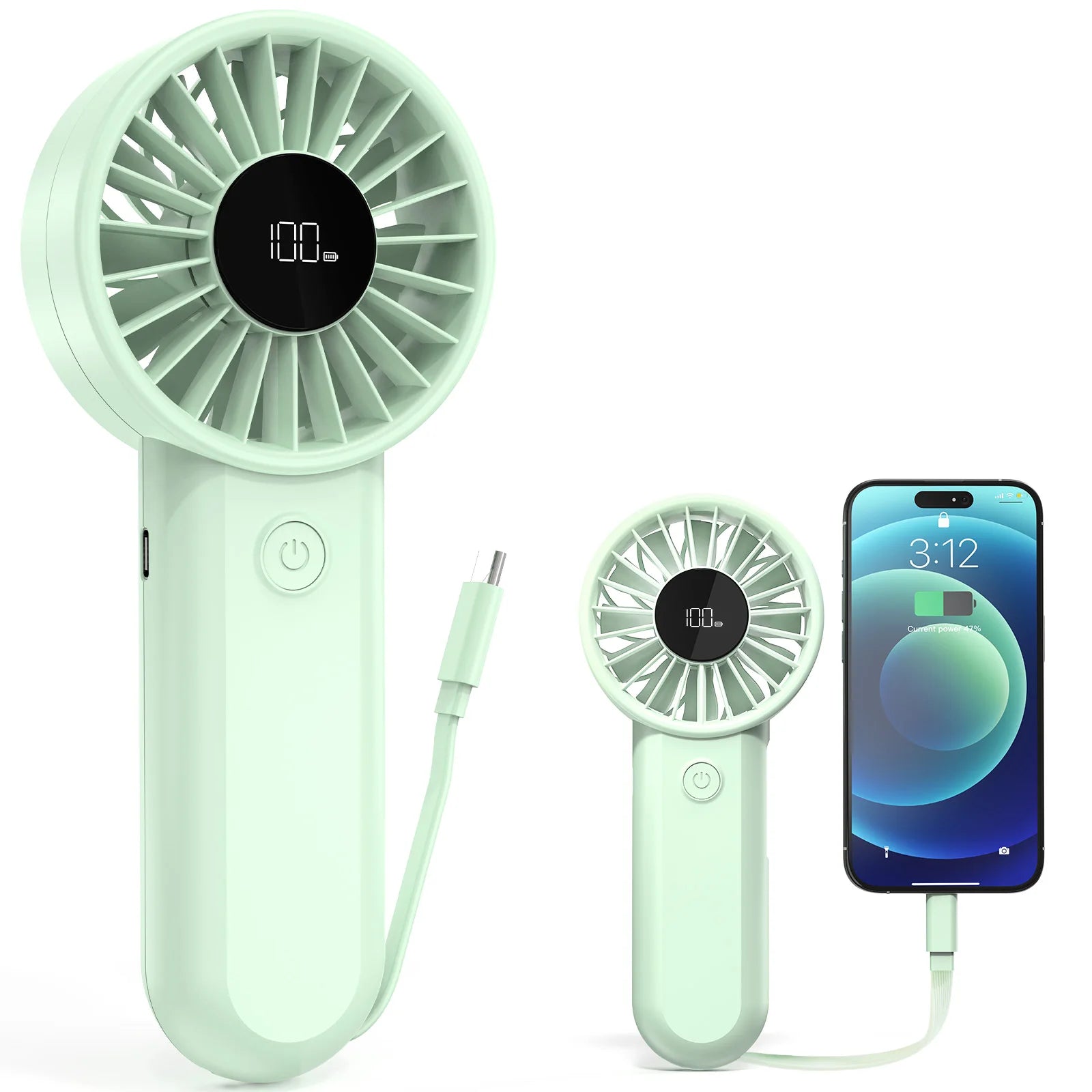 Outdoor Sports Handheld Fan with Power Bank, 3000mAh 5 Speed Strong Wind Cooling Fan for Hiking