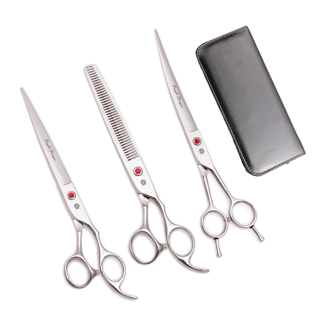 Purple Dragon Pet Grooming Scissors Kit 7.5" 8" Stainless Rainbow Straight Shears for Dogs Thinning Shears Curved Shears Z3005