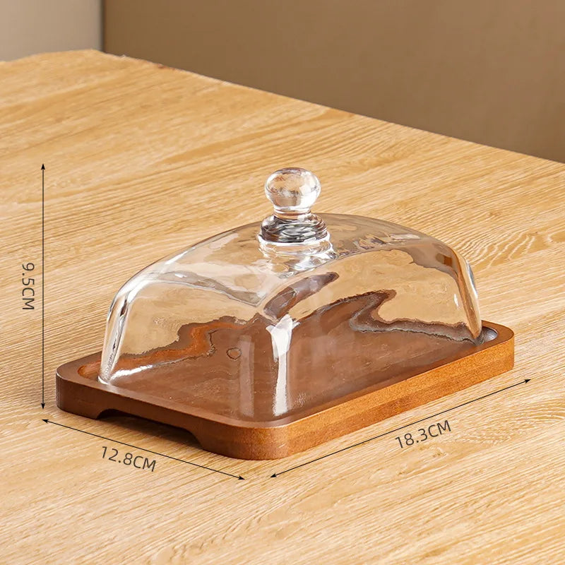 Wooden Stylish Indian Hand Made Vintage Style Wooden Cake Stand Glass Dome Cake Cover for Home and Cake Decor