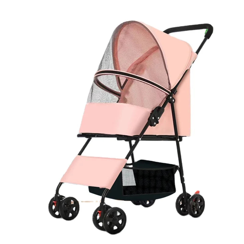 Medium-sized Luxury Pet Stroller for Small Dogs All-in-One with Detachable Storage Basket and Simple Style