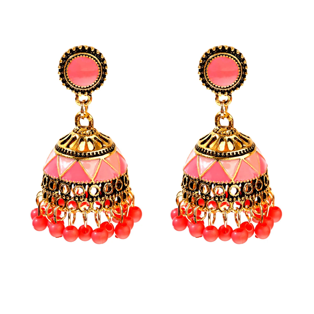 Douvei Fashion Gold Plated Bohemian Drop Enamel Pave Women Boho Stud Earrings Vintage Classic Jewelry Bell Shape Jewelry