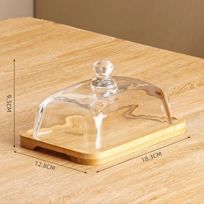 Wooden Stylish Indian Hand Made Vintage Style Wooden Cake Stand Glass Dome Cake Cover for Home and Cake Decor