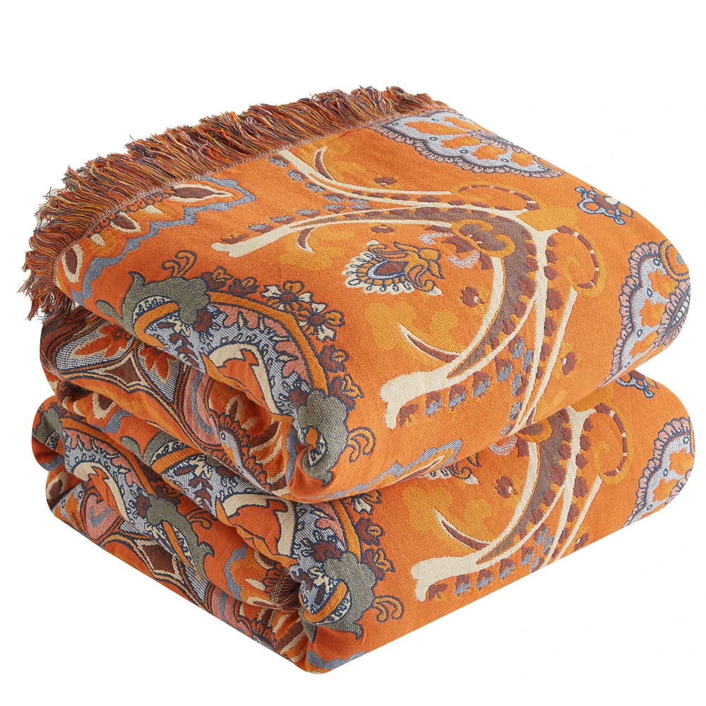 Wholesale King-Size Jacquard Style Soft Vintage Floral Boho Bed Blanket 100% Cotton Muslin Home Textile Gift Throw Blanket