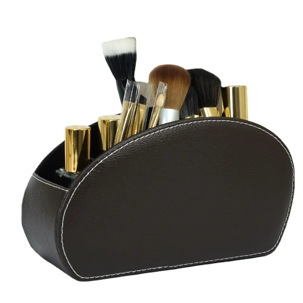 Faux Leather Remote Control Holder with 5 Compartments, Multifunctional Desktop Storage Box/Remote Organizer Caddy/Pen Case/Home