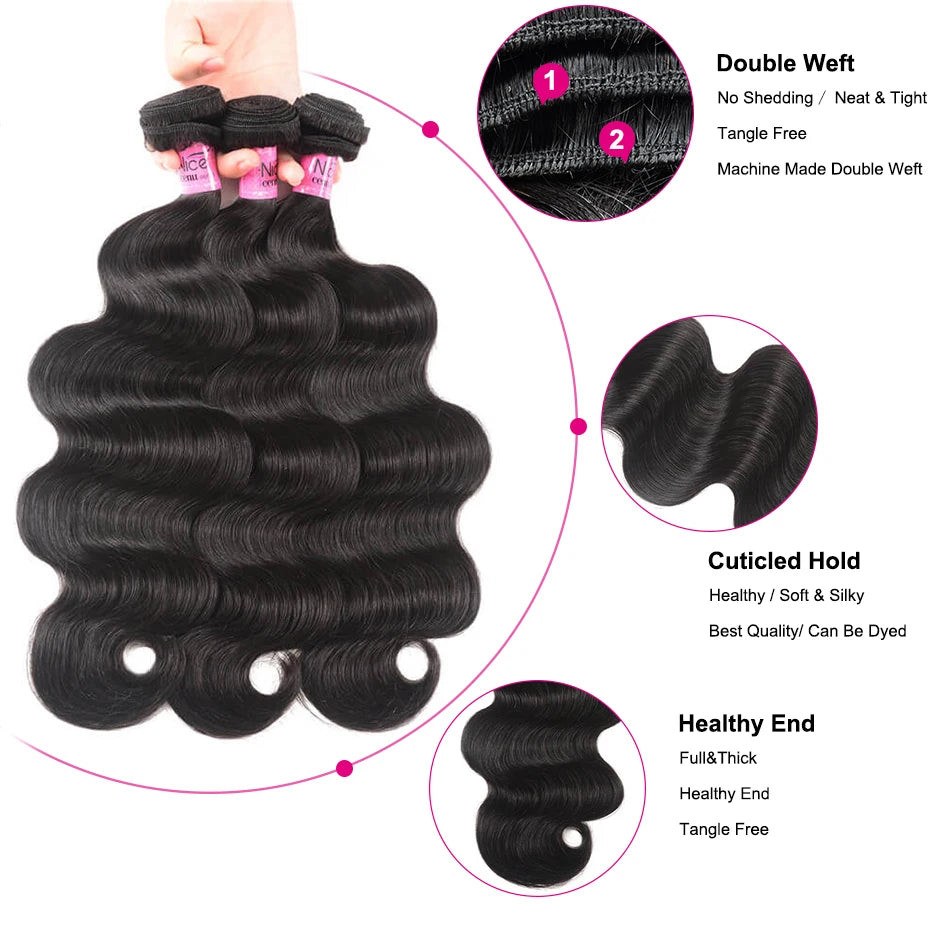 UNice Hair Company Indian Hair Body Wave Human Hair Bundles 1 Piece Remy Hair Extensions Weave 8-30inch Can Mix Any Length