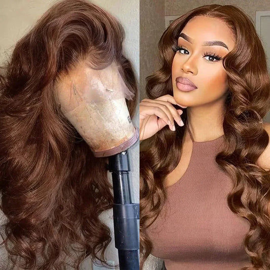Raw Indian Hair Chocolate Brown Body Wave Colored HD Lace Front Human Hair Wig for Women Preplucked 13X6 Lace Frontal Wigs