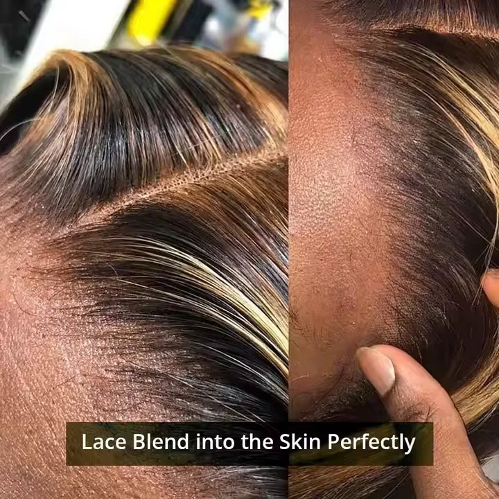 Highlight Human Hair Wigs Body Wave 4x4 HD Transparent Lace Front Wig Pre Plucked Ombre Brown Blonde Vietnamese Hair Wig