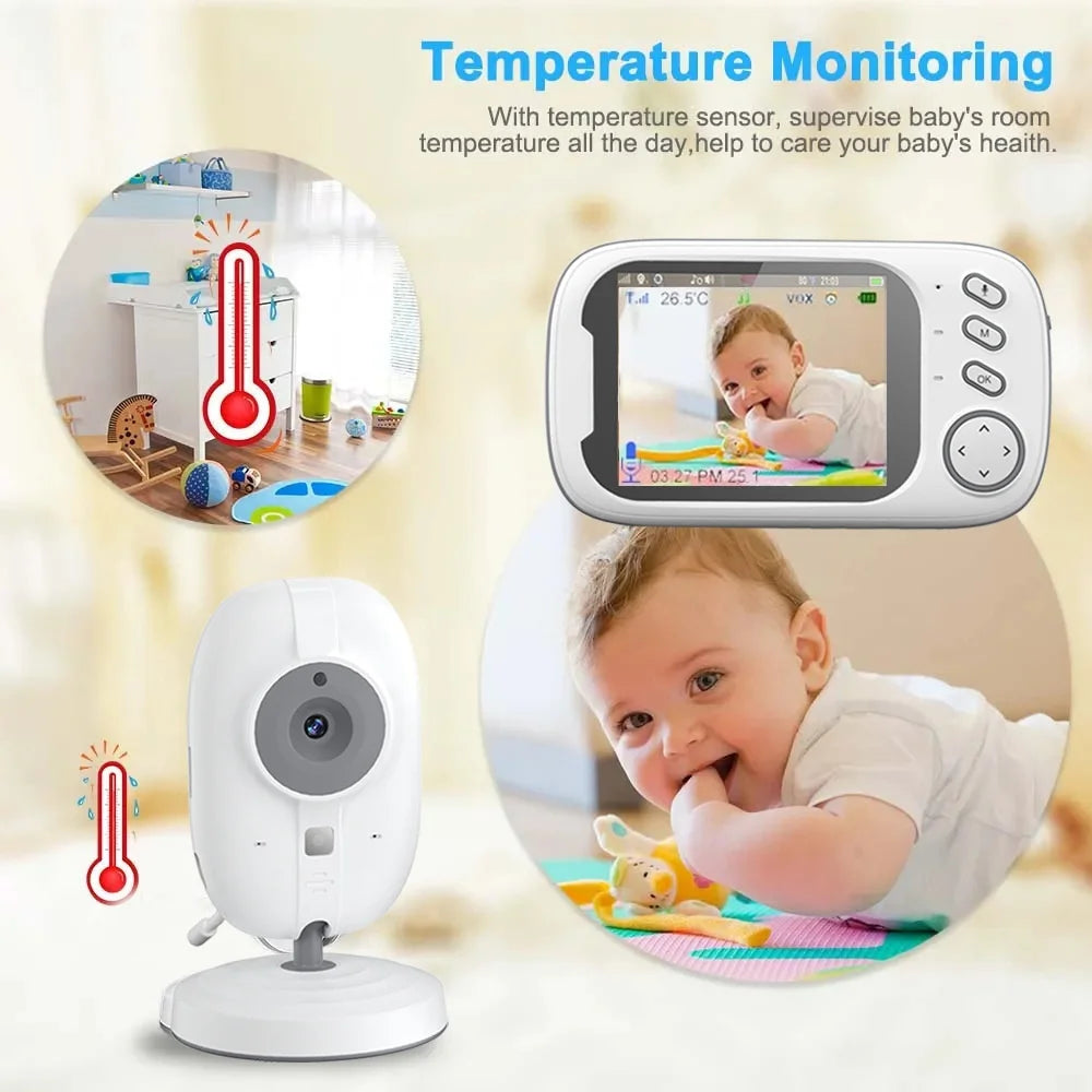Plastic Baby Monitor with Camera and Audio 3.5" Screen Portable Night Vision 2-Way Audio Temperature Sensor