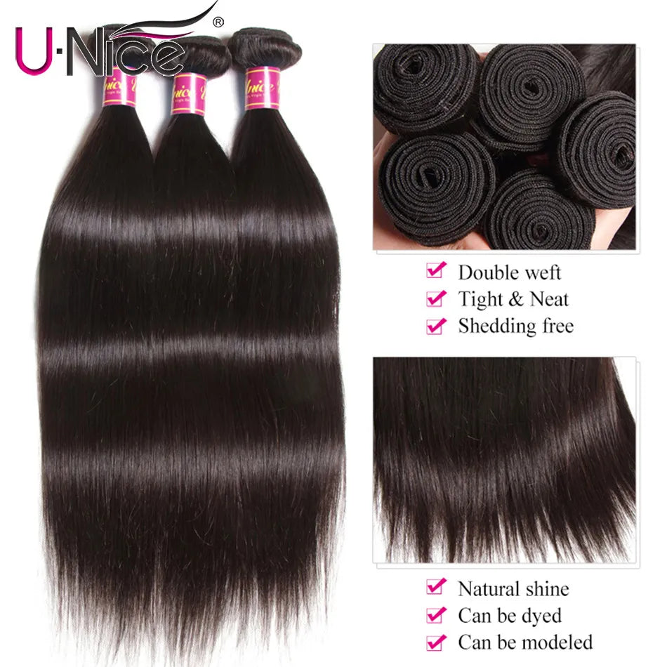 UNICE HAIR 30 Inch Brazilian Bone Straight Hair Bundles 100% Human Hair Weave Bundles Straight Virgin Human Hair 1/3/4 Bundles