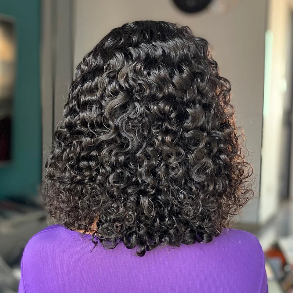 180% Density13x4 Top swiss Lace Water Wave Bob Frontal Real Human Hair Wig  Lace Front Wigs Transparent Deep Kinky