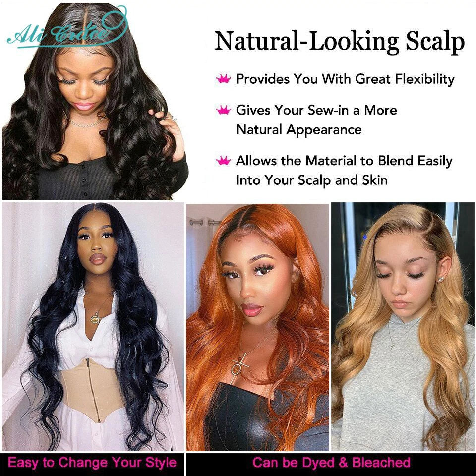 Ali Grace Body Wave Bundles With Closure Brazilian 3 Bundles With 4x4 Transparent HD Lace Closure Human Hair With Closure