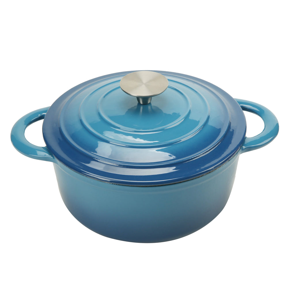 24cm 4L Blue Casserole Dish Cooking Stewing Pot Bread Baking Roasting Dish Enamelled Cast Iron Round Dutch Oven