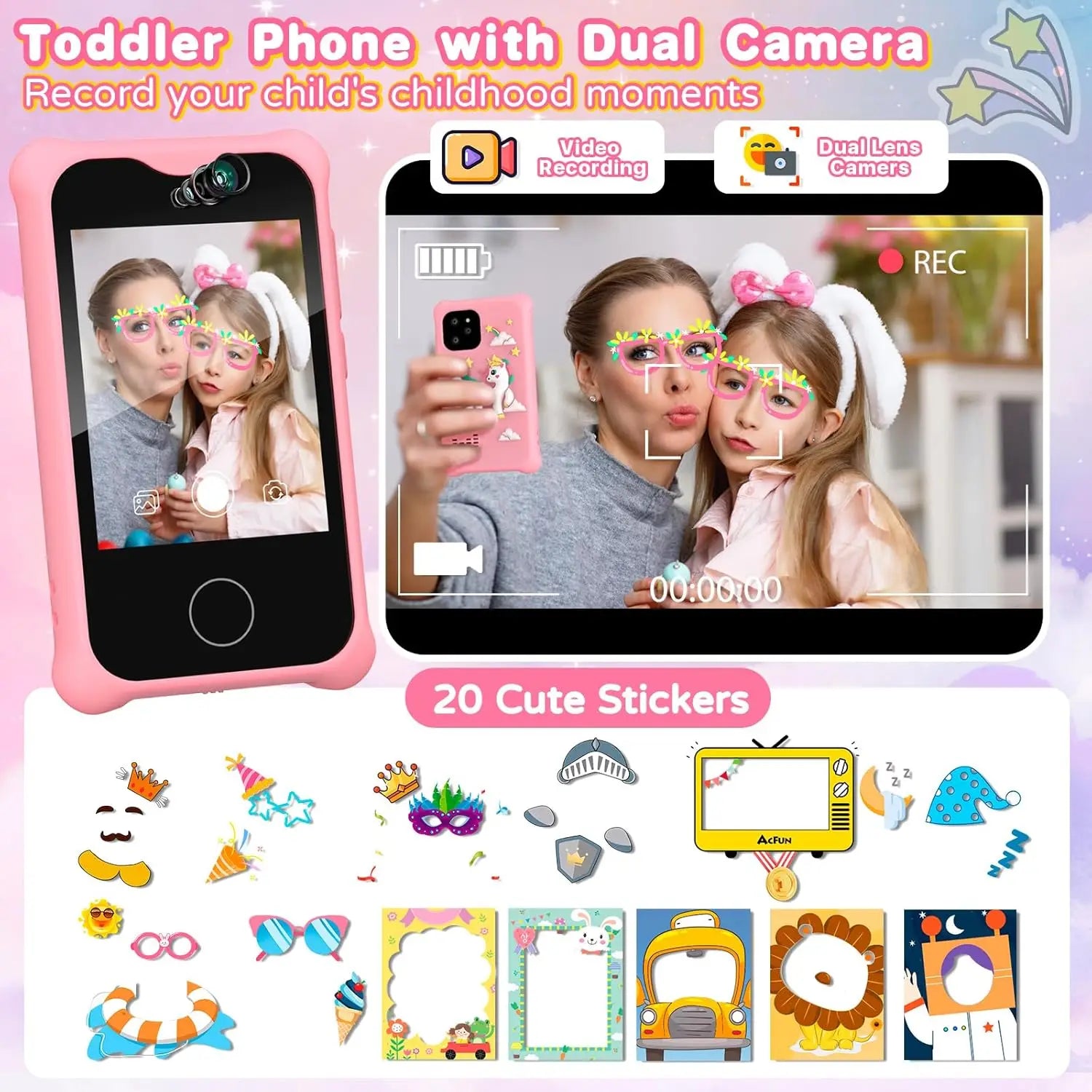 Jiexunda Smartphone  t l Phone Unisex Phone Kids Smart S3Phone Camera MP3 Player Educational Birthday Gifts Toys 3-12 Year Old