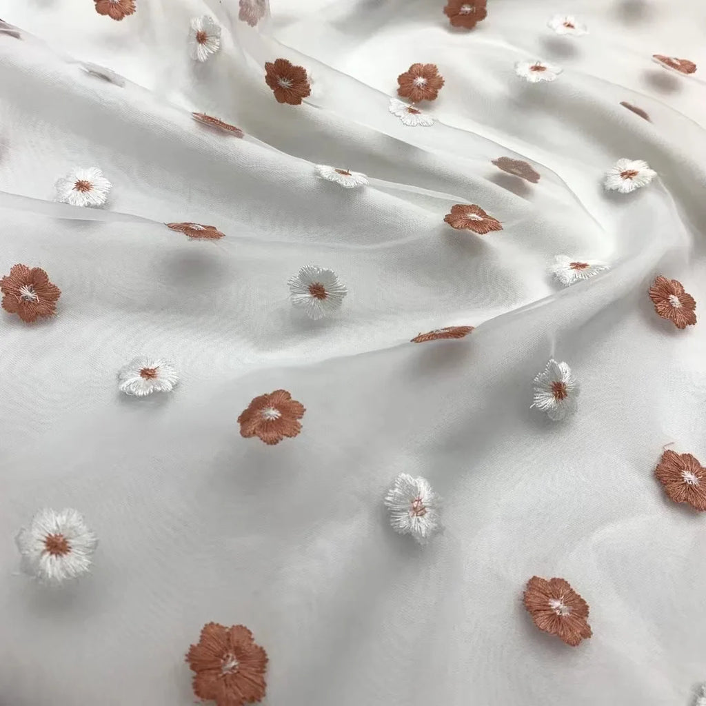 Width 130 cm Embroidery Organza Fabric 3 d Colorful Flowers Mesh Net Voile Tulle Lace Fabric for Dress Skirt Bags