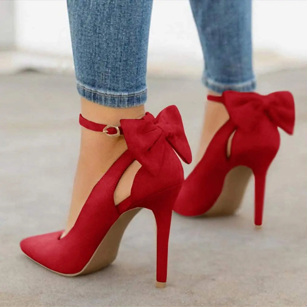 Gotrays Women's Pointed Toe High Heels Ankle Strap D'Orsay Pumps Shoes Bow Wedding Bowtie Back Dress Sandals