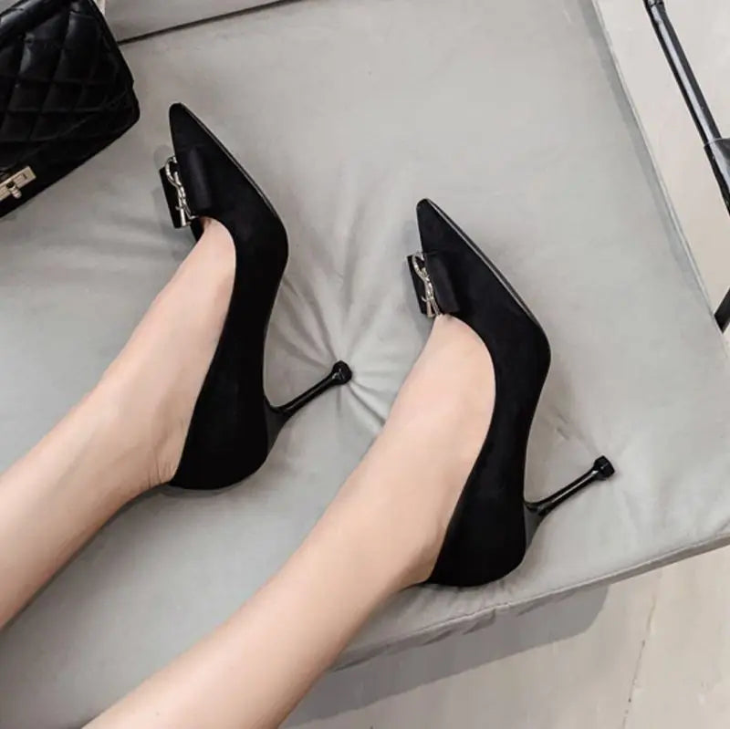 Soft Leather Small-heeled High-heeled Shoes Women's New Spring All-match Shallow Pointed Toe Medium-heeled Stiletto Shoes