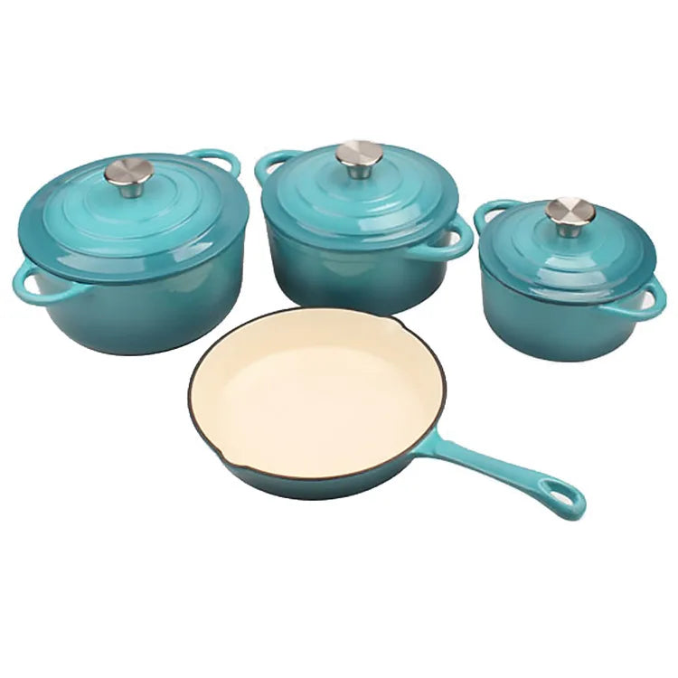La Cocina 7 Piece Amazo  n Blue Cast Iron Enamel Cookware Set