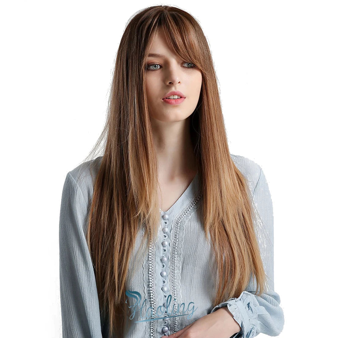 Fast Delivery  Long Silky Straight Wigs with Bangs Dark Black Brown Synthetic Wigs Bone Straight Fiber Hair Wig