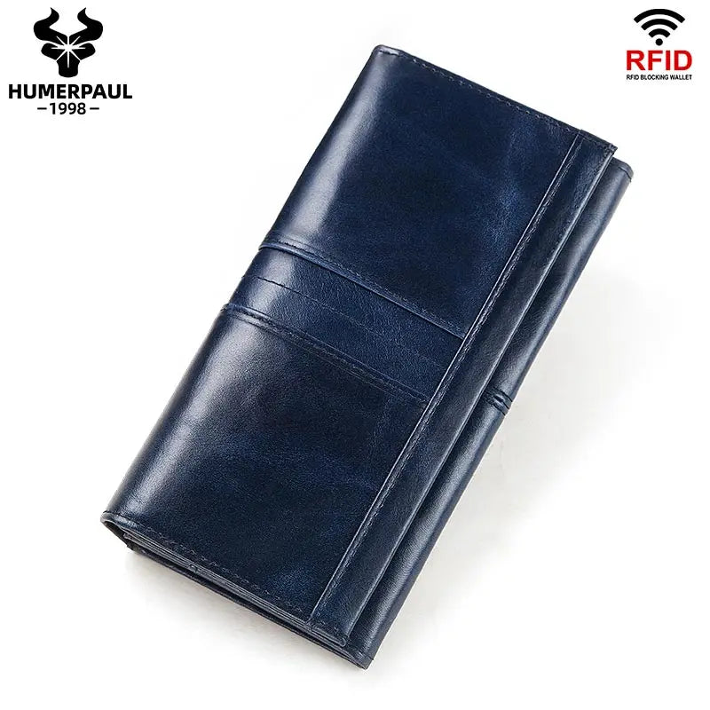 HUMERPAUL Fashion Women Wallet Genuine Leather Long Fashion Ladies Clutch Cell Phone Bags Muti-fuction RFID Card Holder Purse