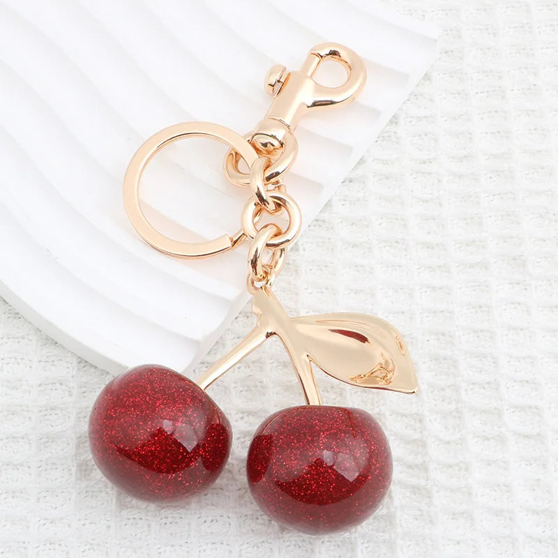 Cherry Bag Charm Fashion Accessories Golden Key Chain Glitter Resin Purse Charm for Bags
