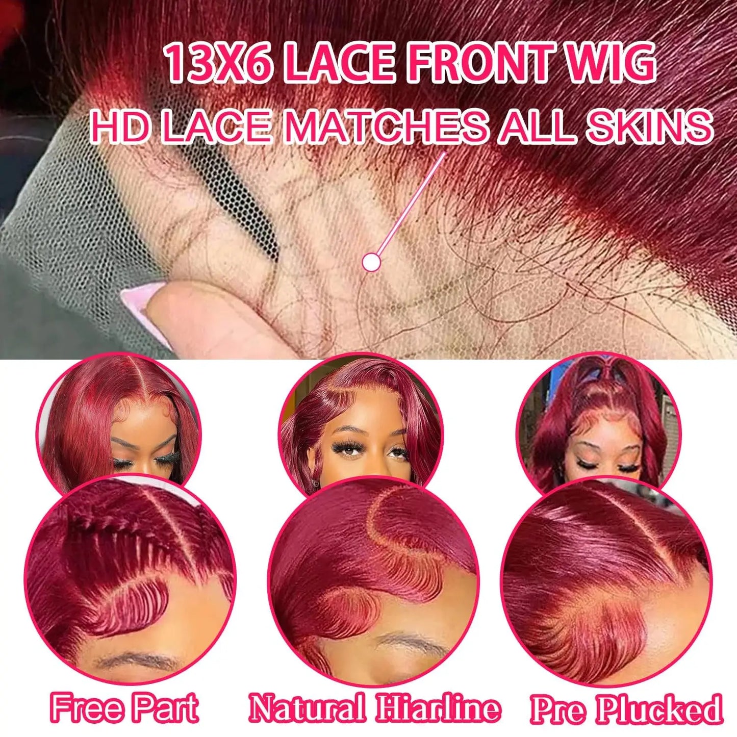 99J 13x4 Human Hair Body Wave Transparent Preplucked Lace Front Wig for Black Women Burgundy Wig Brazilin Virgin Human Hair Wig