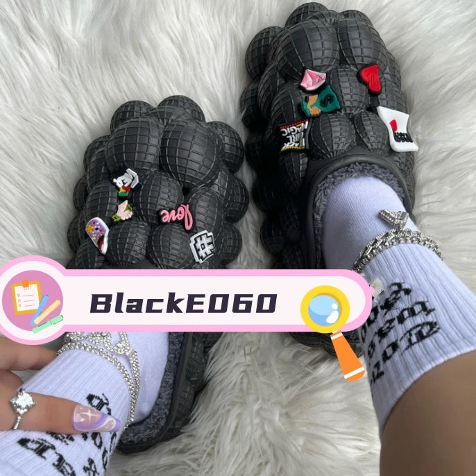 Factory Wholesale Winter Warm Massage Men Women Foam Runner Furry Plush Fashion Fur Slippers Bubble Slides With Fur and Charms
