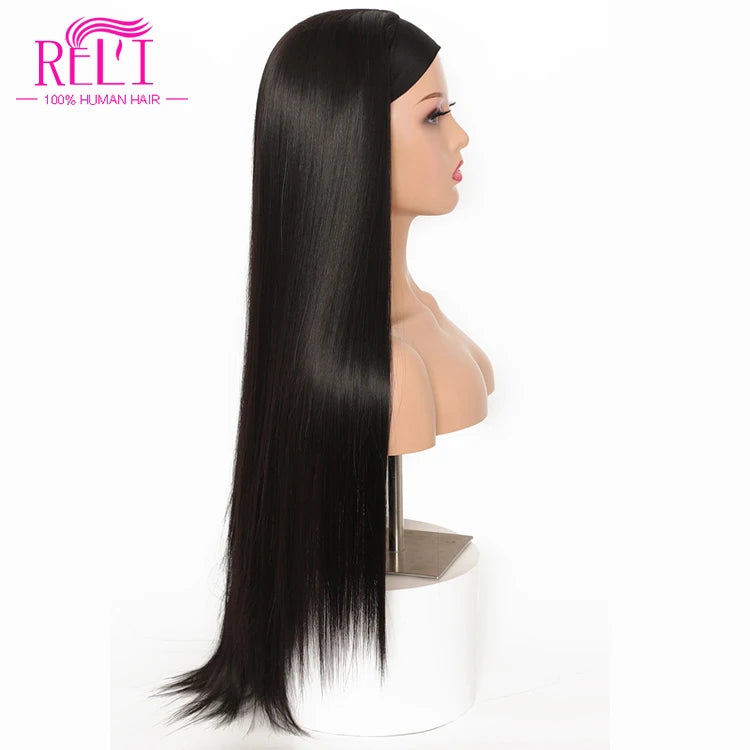 Headband Human Hair Wig None Lace Front Glueless Brazilian Virgin Hair Machine Made Headband Wig for Women