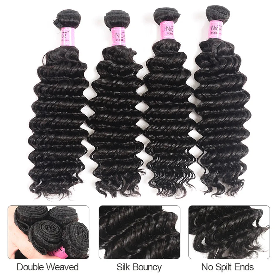 UNice Hair Peruvian Deep Wave Human Hair Hair Bundles 1/3/4 PCS 100% Human Hair Sew In Weaves 12-26 Inch Remy Hair Weave Bundles
