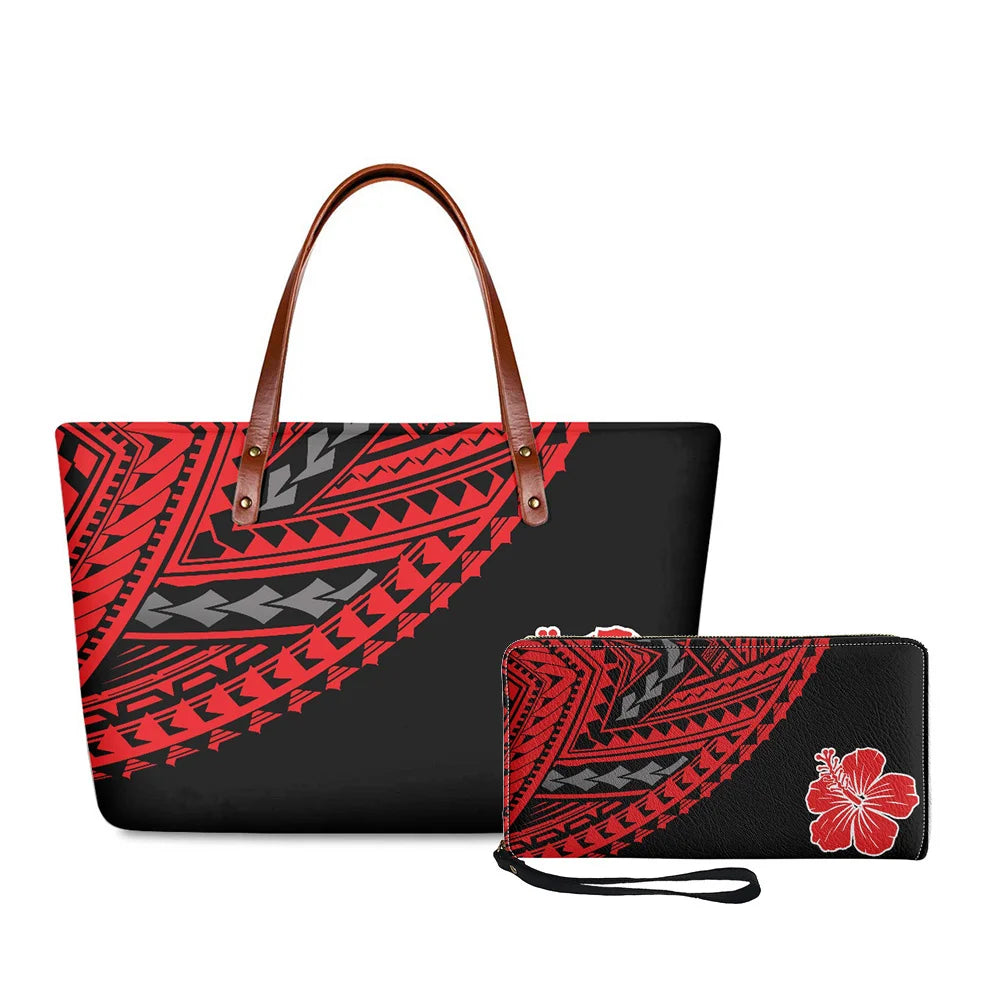 Traditional Tribal Polynesian Print Satchel Handbag Set Young Girls Hand Bags and Purses for Women Luxury Custom Purse with Logo